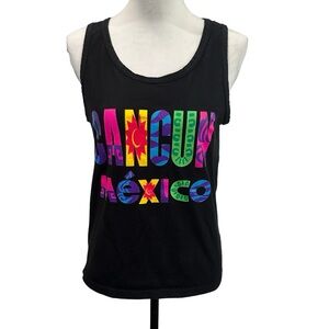 Cancun Mexico Black Colorful Graphic Tank Top Size Small 100%‎ Cotton